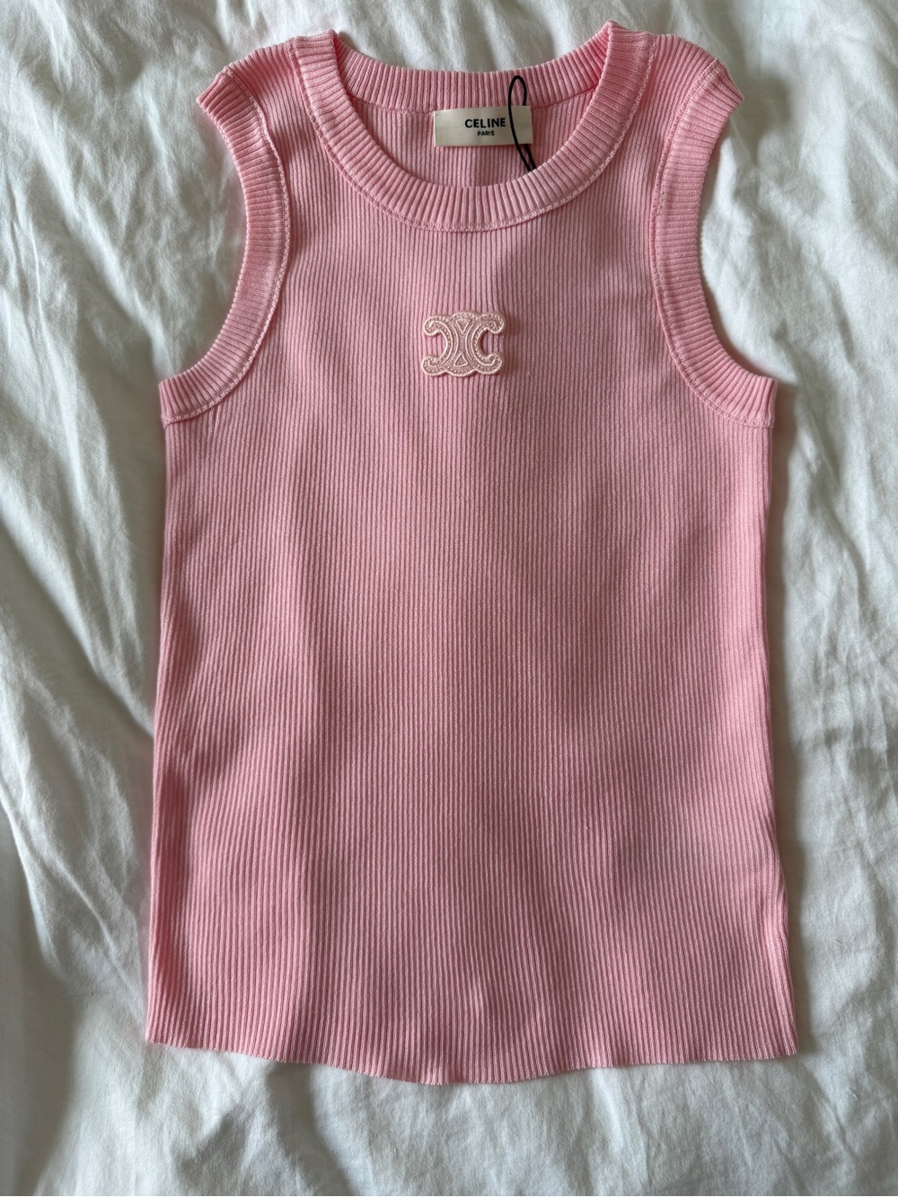 Celine Pink Ribbed Logo Sleeveless Tank
